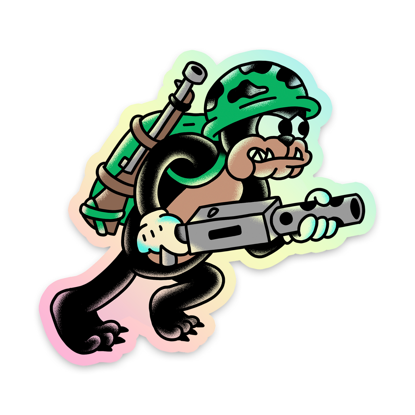 Mugs the Machine Gunner Holographic Sticker